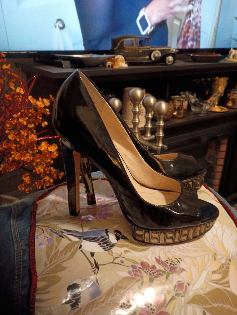 Boutique 9 Black Patent Peep-Toe Platform Pumps